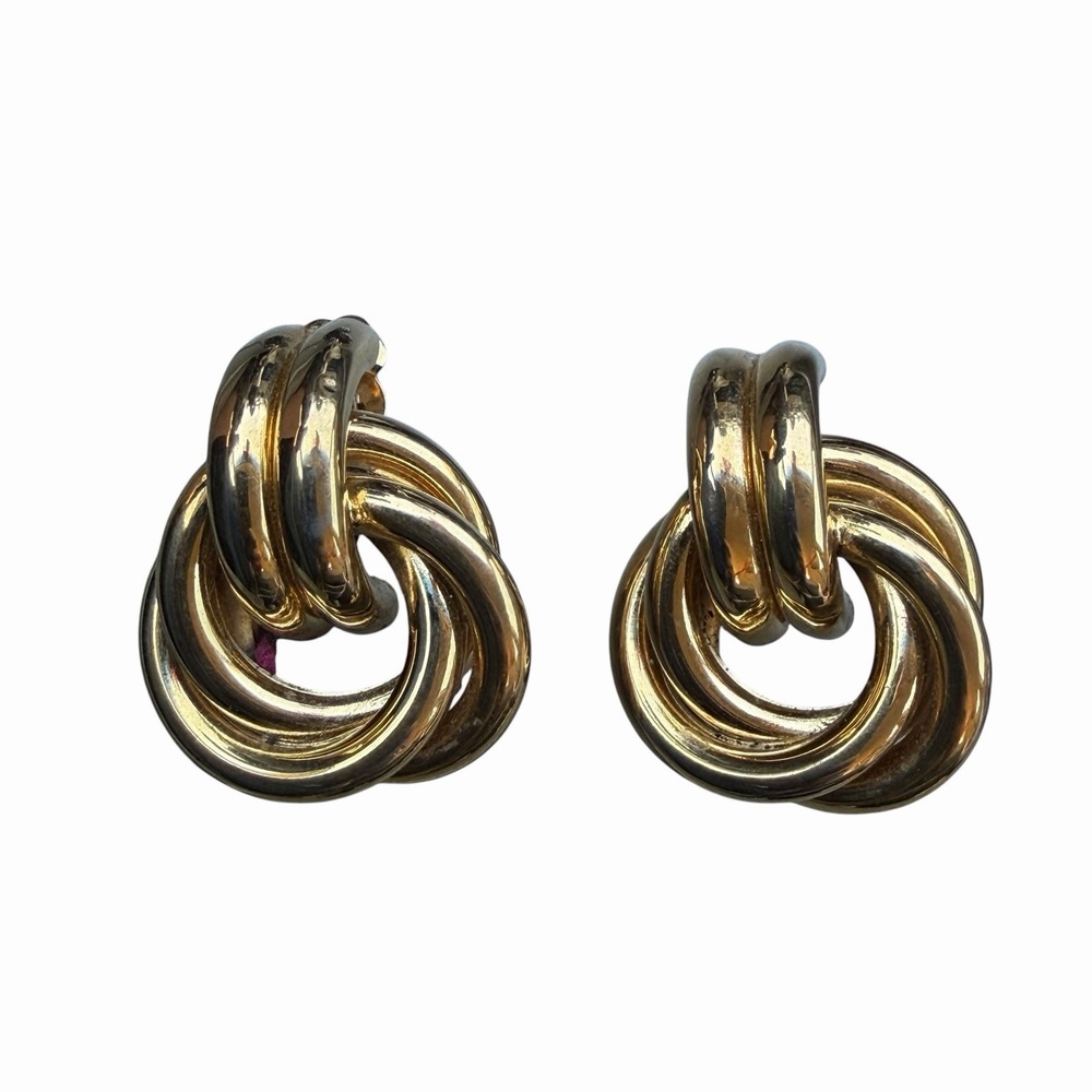 Vintage Givenchy Gold Tone Twist Knot Clip On Earrings (Read)